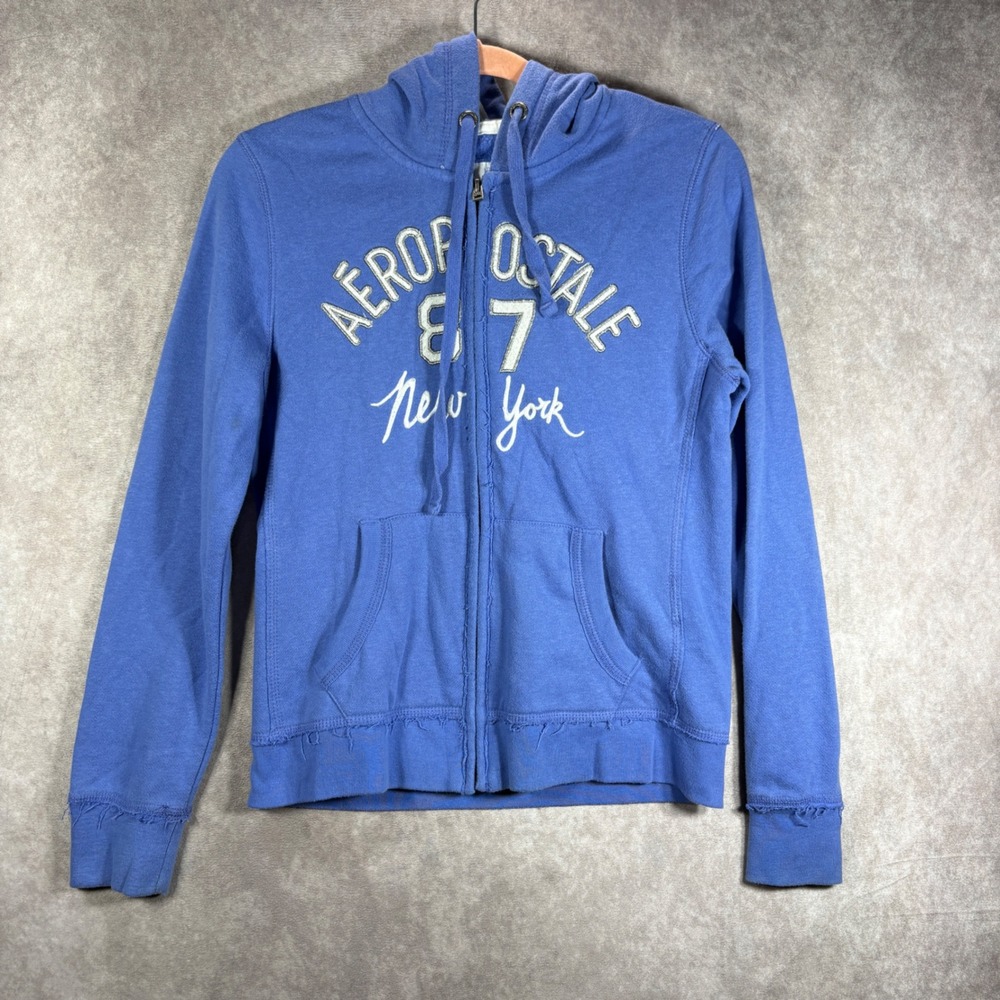 Aeropostale Hoodie Jacket Womens Medium Blue Full Zip Graphic Y2K Street Lounge